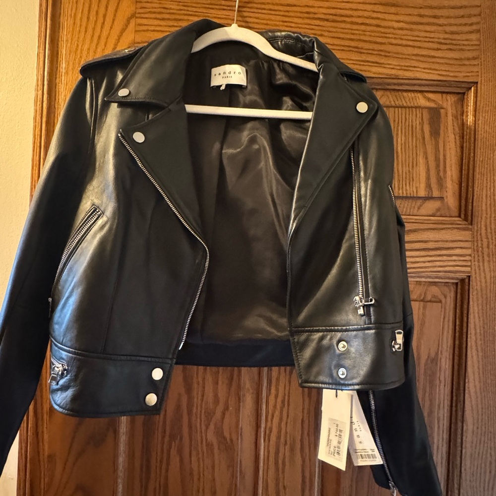 Sandro Black Leather Biker Jacket
